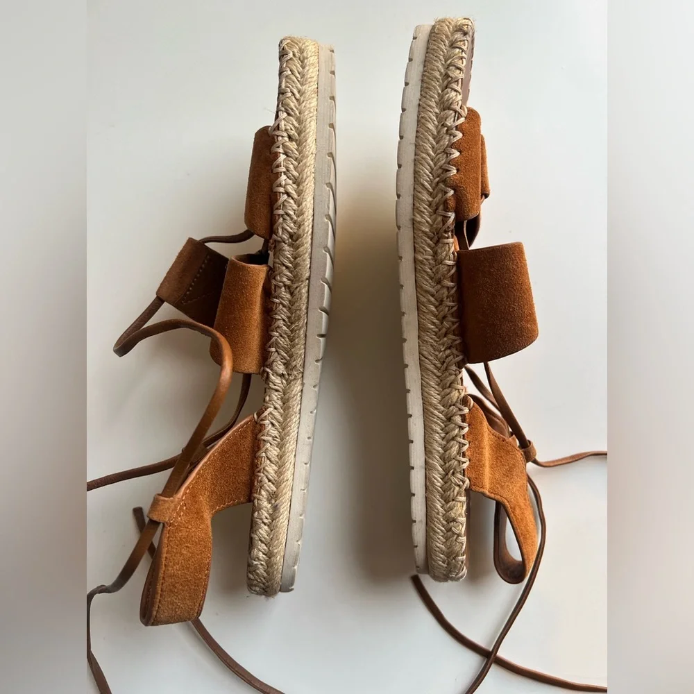 Vince. Tibor brown suede leather wrap ankle tie espadrille flat sandals 8